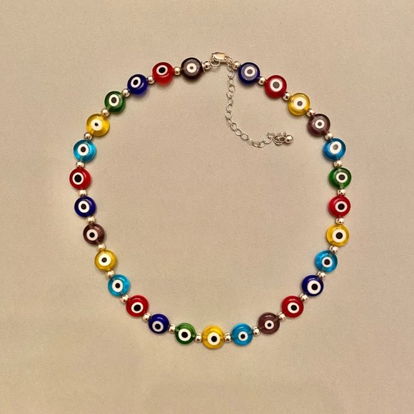 Multicolored "Evil Eye" Necklace, 15"+ - Picture 4 of 6
